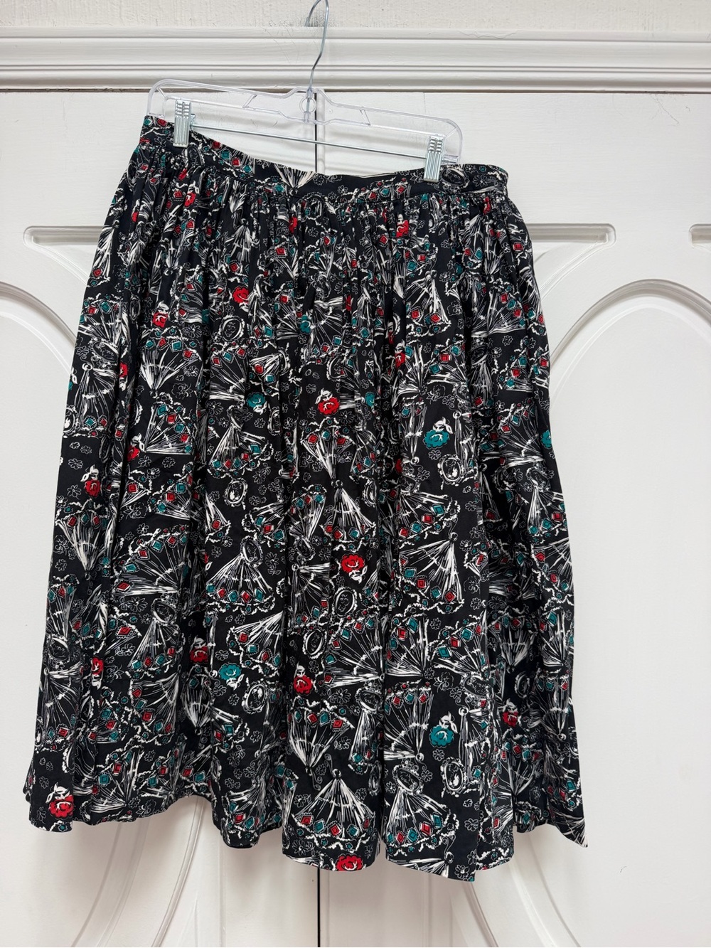 Pinup Couture Black Floral Circle Skirt with Red & Teal Accents
